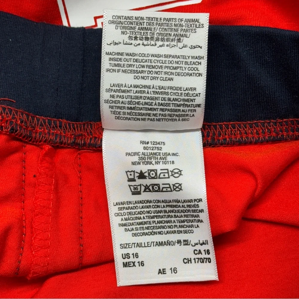 Juicy Couture Mini Skirt Girls 16 Red Blue Logo Stripe Stretch Cheerleader Y2K